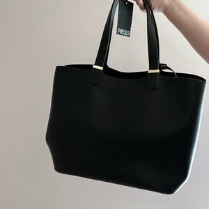 Black Tote with Structured Design and Double Handles